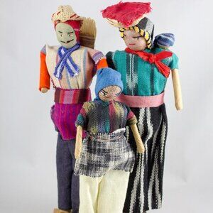 Vintage Handmade Fabric Guatemalan Folk Art Dolls Man Woman Child